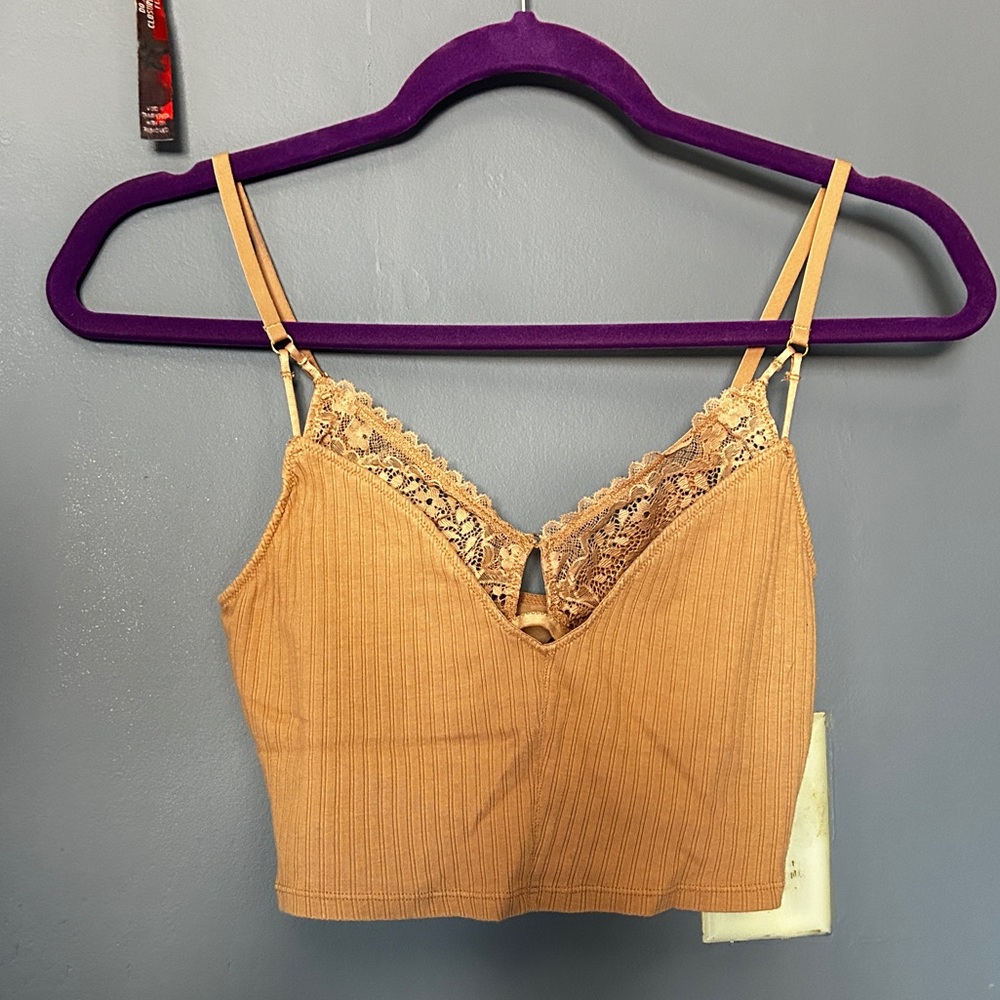 Aerie Tan Ribbed Lace Bralette top